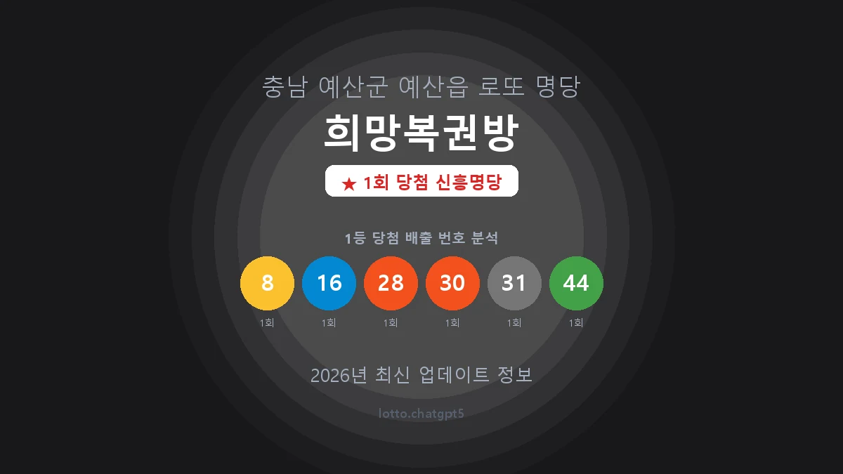 충남 예산군 예산읍 로또 명당 희망복권방 1등 1회 배출 판매점 썸네일