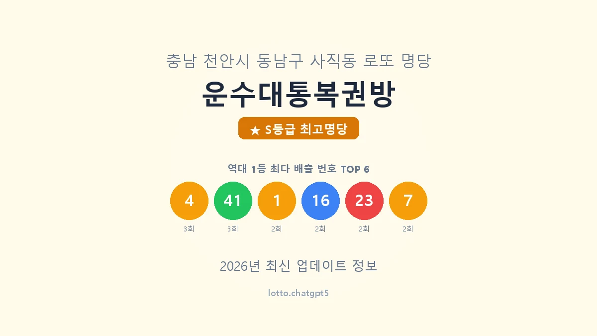 충남 천안시 사직동 로또 명당 운수대통복권방 1등 6회 배출 판매점 썸네일