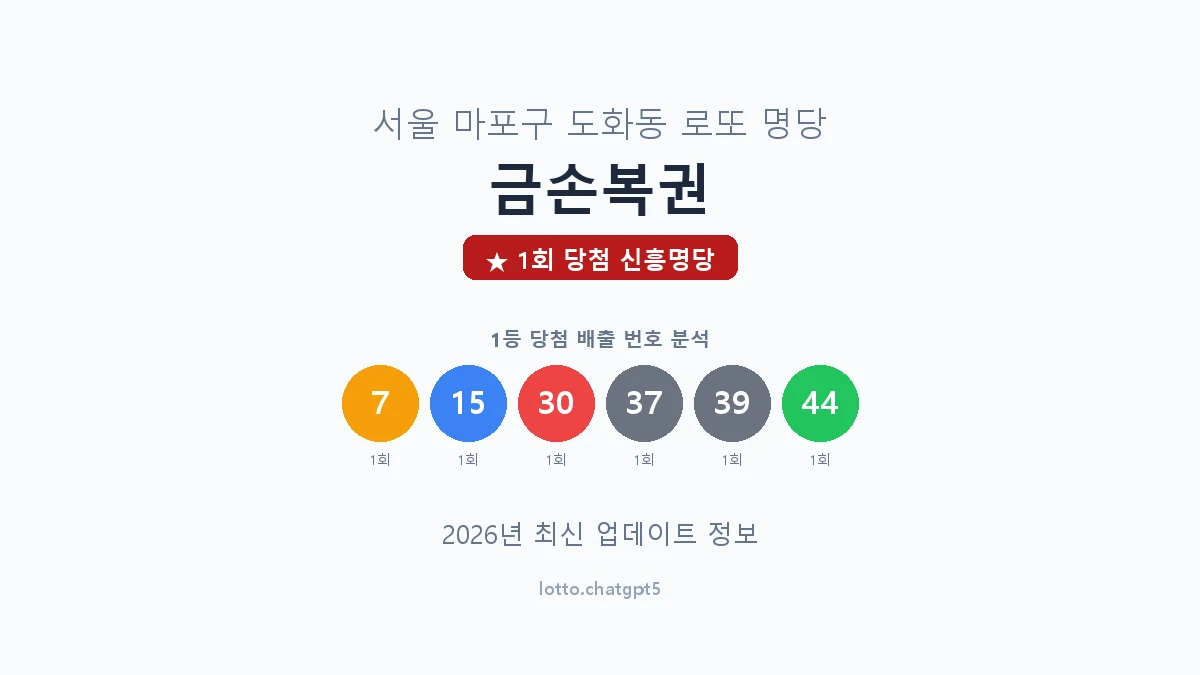 서울 마포구 도화동 로또 명당 금손복권 1등 1회 배출 판매점 썸네일