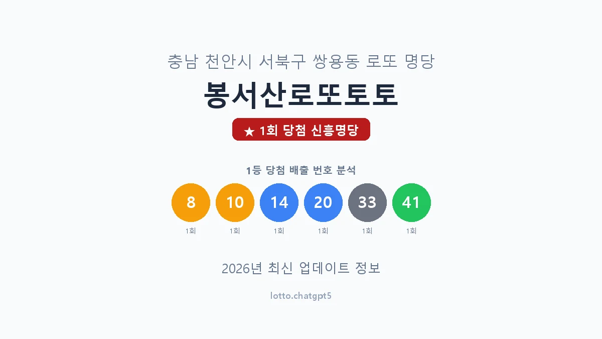 충남 천안시 쌍용동 로또 명당 봉서산로또토토 1등 1회 배출 판매점 썸네일