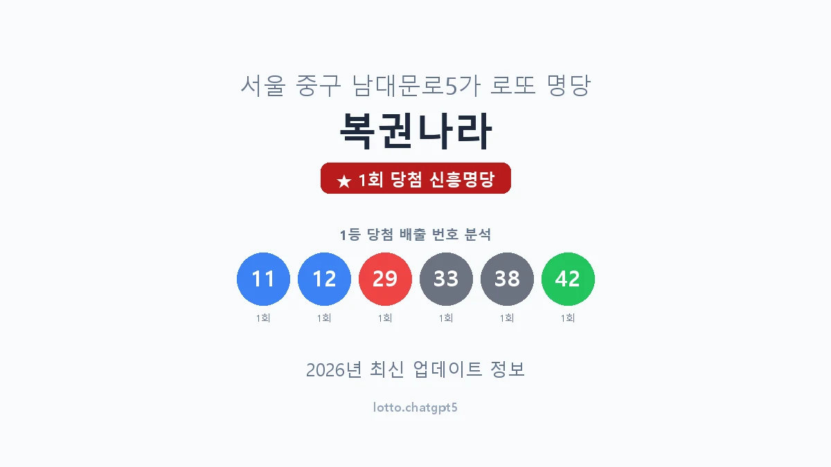 서울 중구 남대문로5가 로또 명당 복권나라 1등 1회 배출 판매점 썸네일
